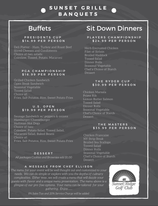 Banquet Menu Sunset Ridge Golf Club